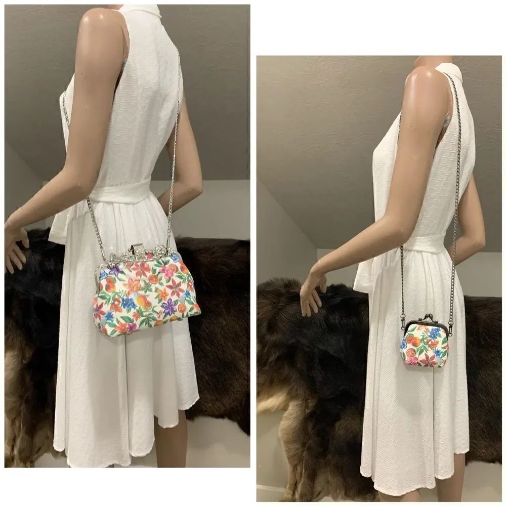 Handmade Genuine Embossed Leather Rhinestone Metal Frame Handbag & Small Purse - Picture 8 of 16